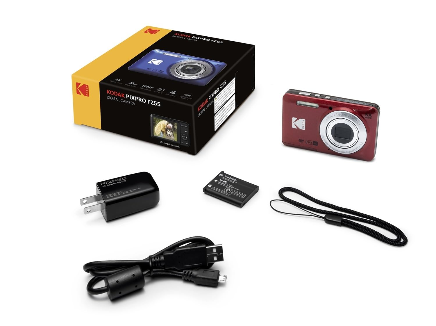 Amazon | Kodak PIXPRO FZ55 デジタルカメラ(レッド) + 32GB メモリー